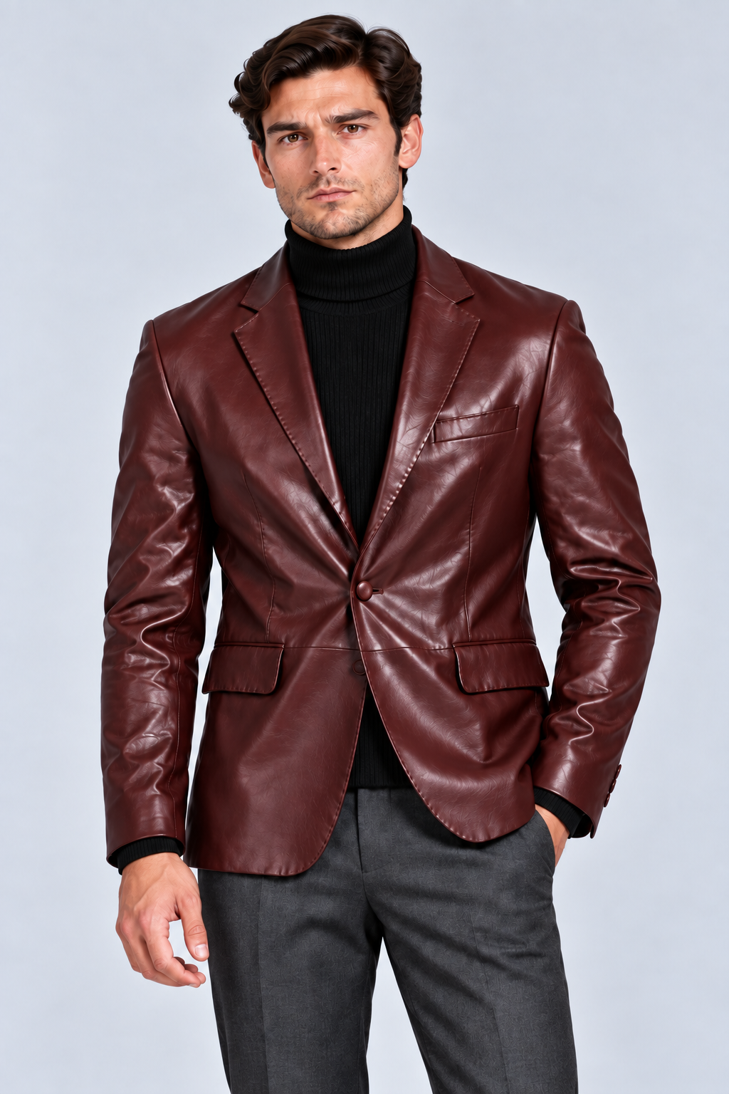 Erkek Blazer Deri Ceket Bordo