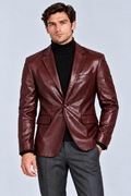 Erkek Blazer Deri Ceket Bordo