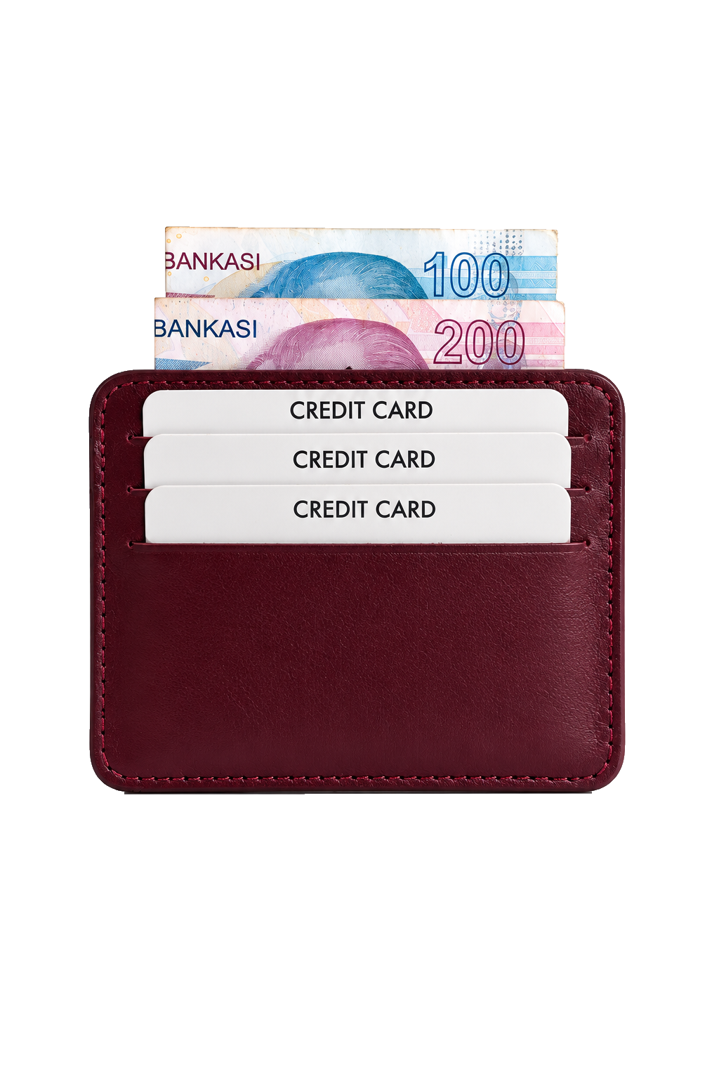 Unisex Burgundy Genuine Calf Leather Card Holder Slim Minimalist Leather Wallet