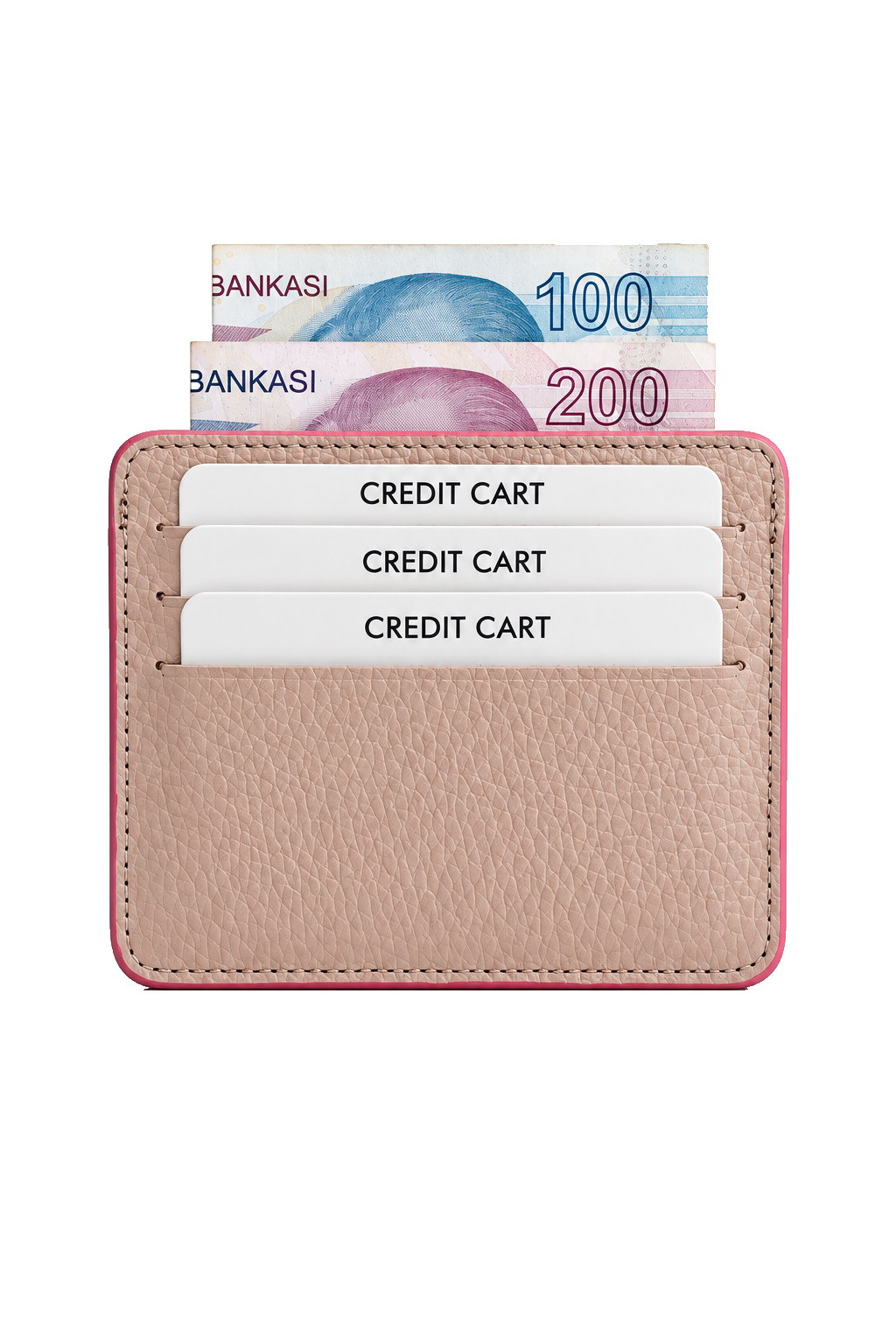 Unisex Pudra Hakiki Dana Derisi Kartlık İnce Minimalist Deri Cüzdan – BM_002607