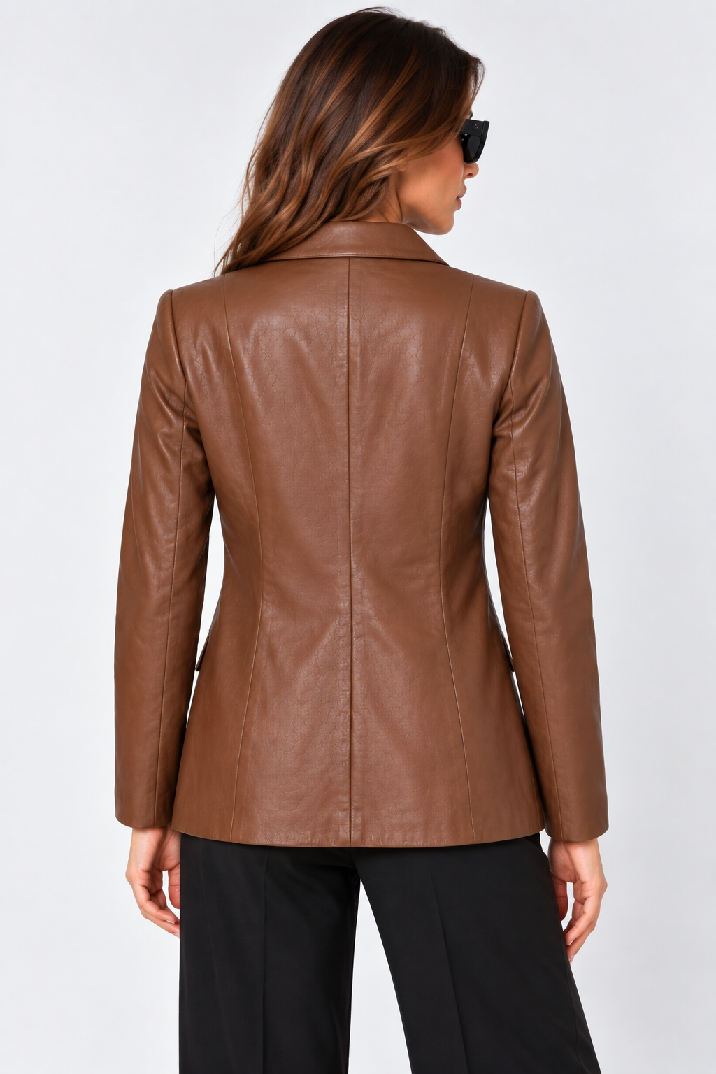 Women's Single-Button Blazer Leather Jacket Chestnut