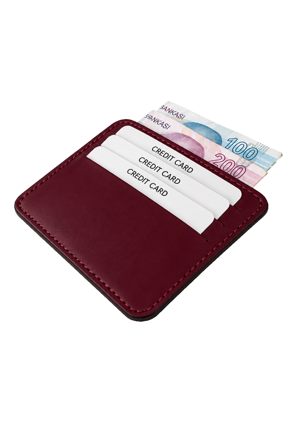 Unisex Burgundy Genuine Calf Leather Card Holder Slim Minimalist Leather Wallet