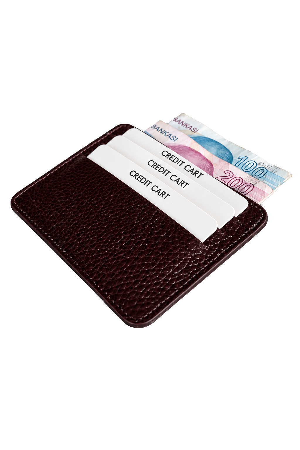 Unisex Burgundy Genuine Calf Leather Card Holder Slim Minimalist Leather Wallet