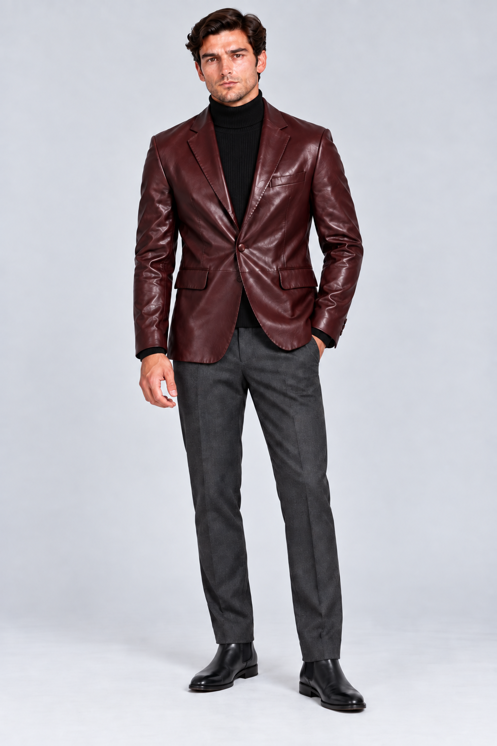 Erkek Blazer Deri Ceket Bordo