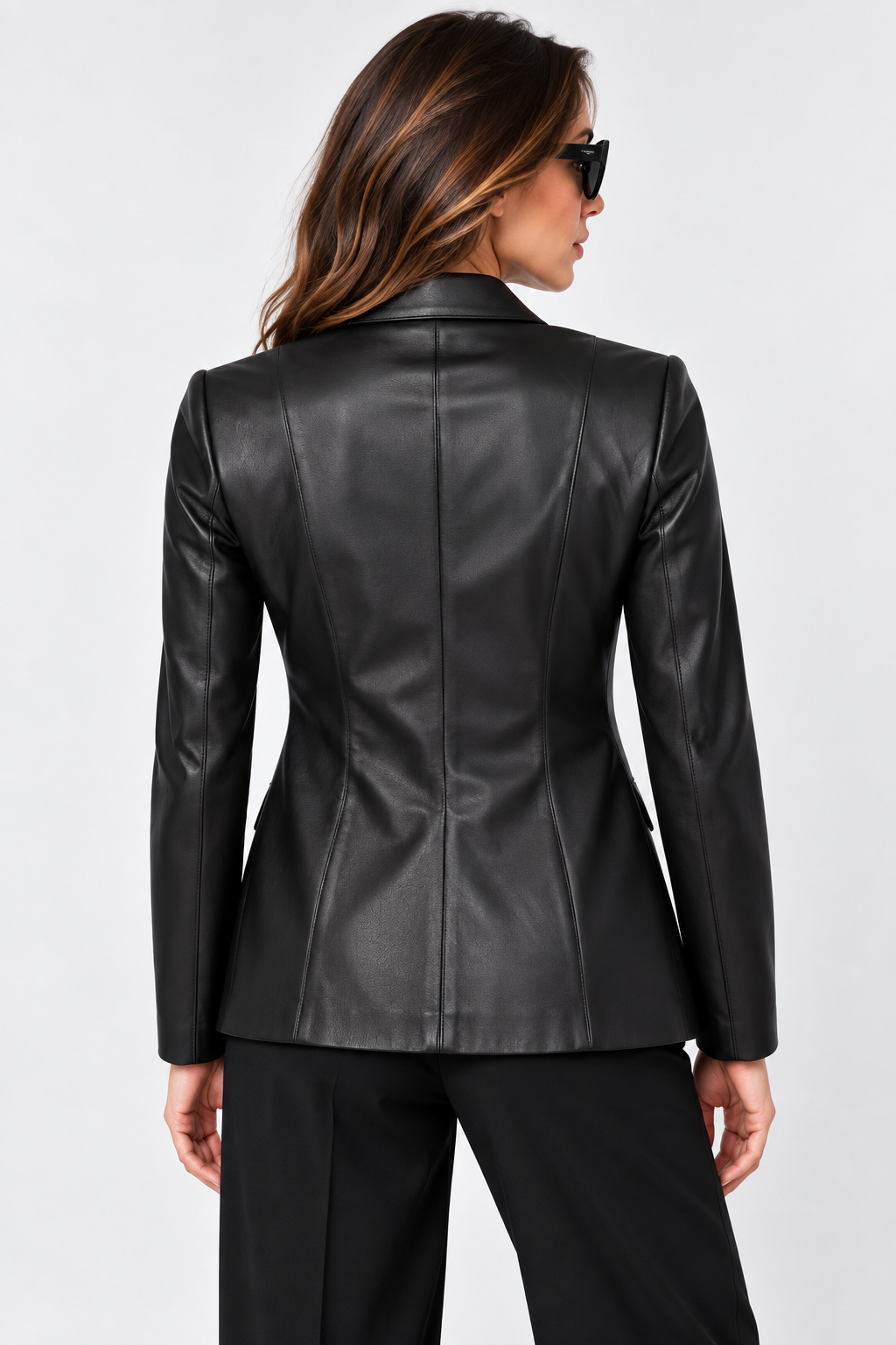 Women's Single-Button Leather Blazer Jacket Black