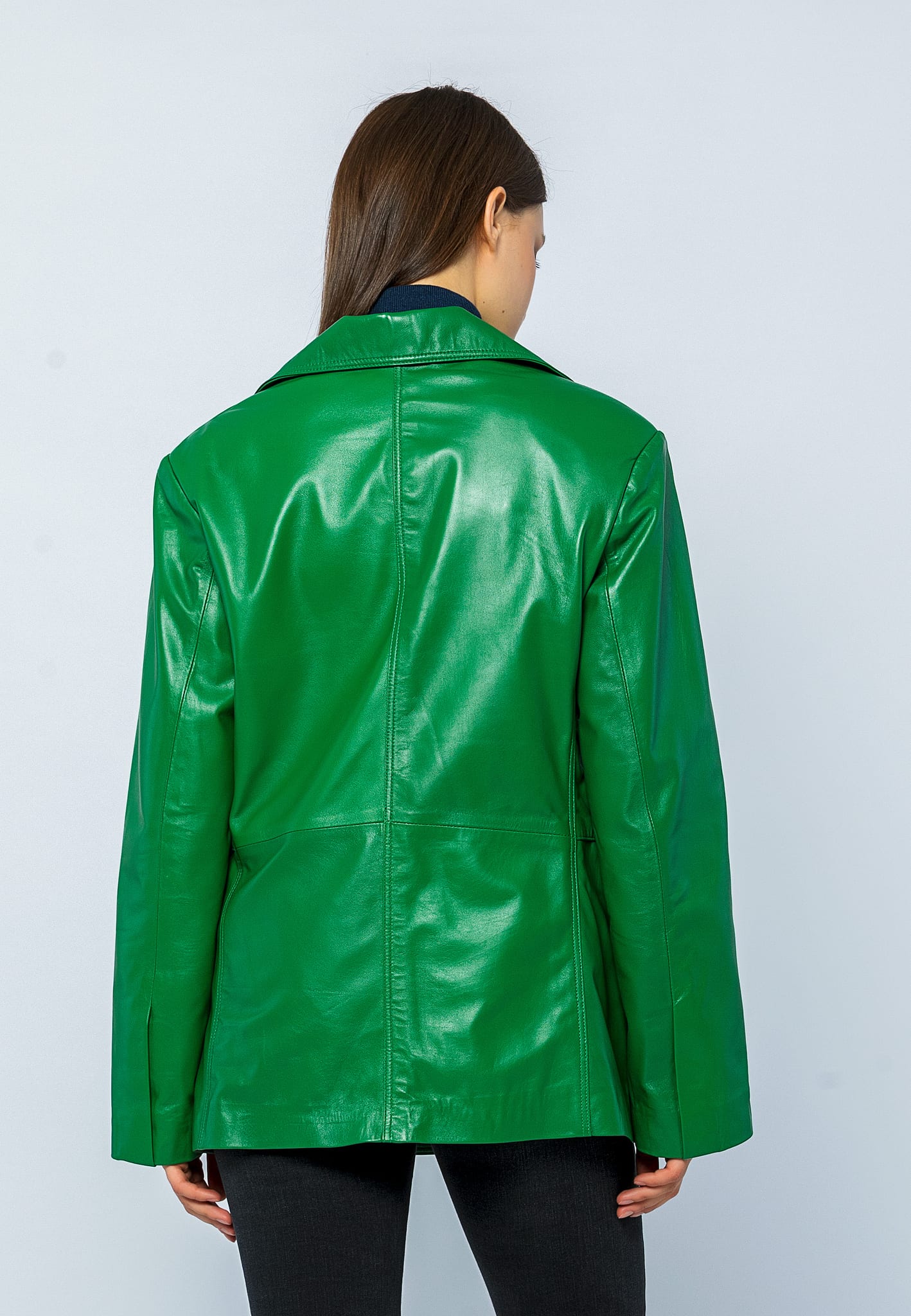 Kadın Oversize Blazer Deri Ceket Yeşil - ürün görseli 5