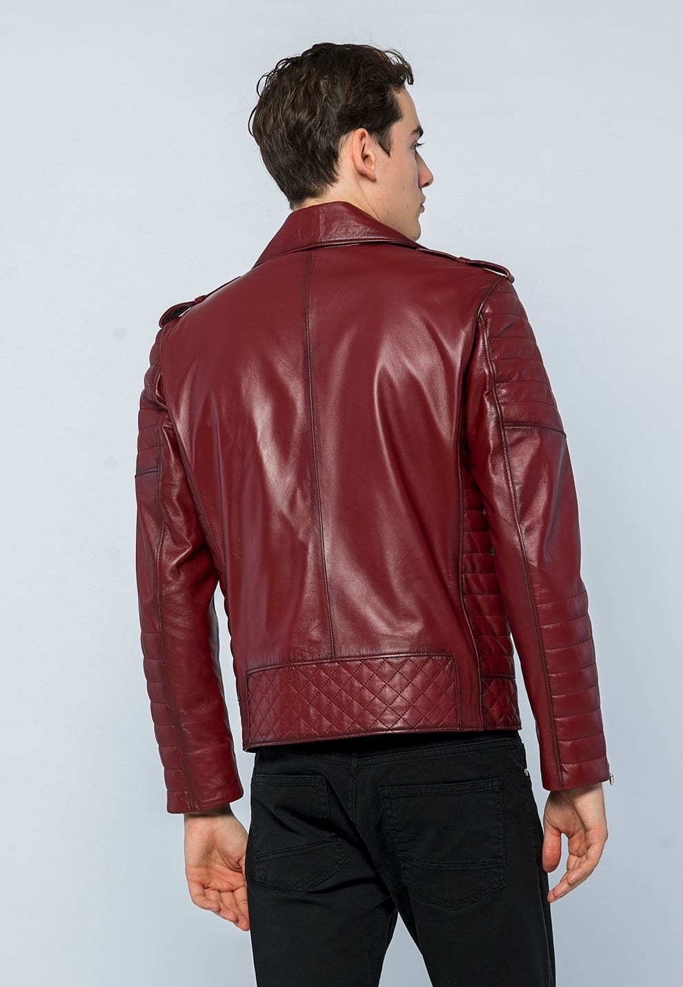 Erkek Biker Deri Ceket Açık Bordo - ürün görseli 5
