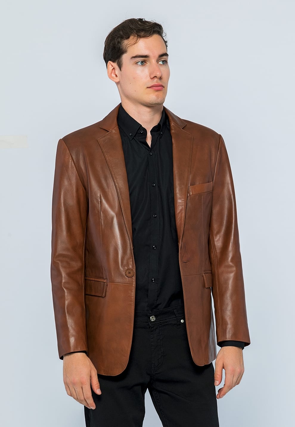 Erkek Blazer Deri Ceket Kestane - ürün görseli 1