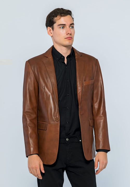 Erkek Blazer Deri Ceket Kestane - ürün görseli 1