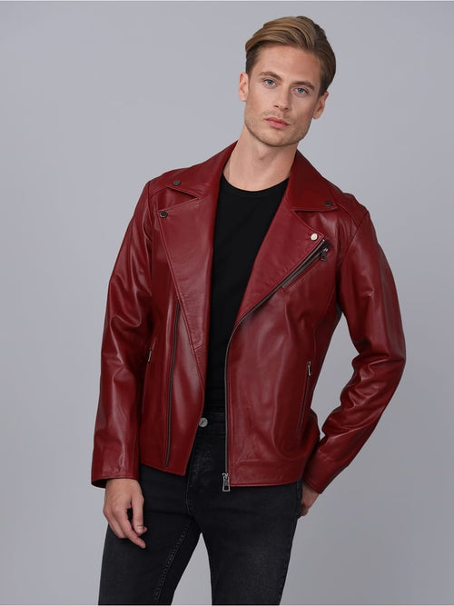 Erkek Biker Deri Ceket Bordo - ürün görseli 1