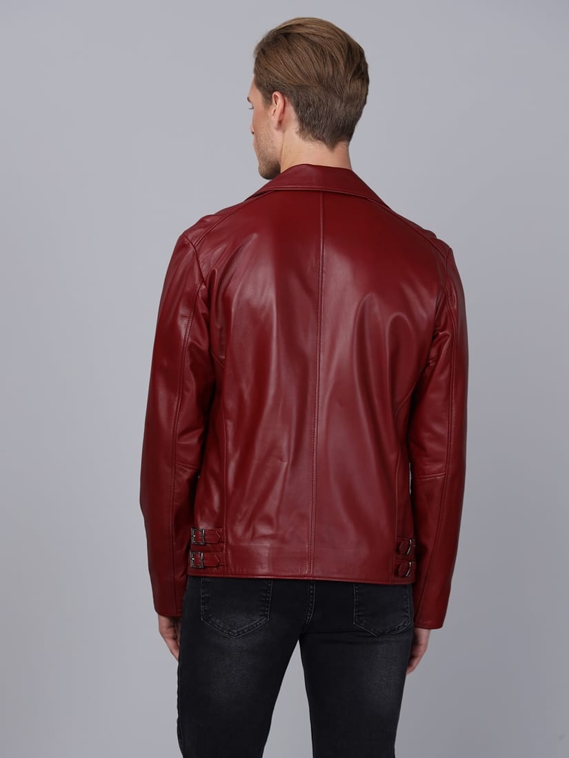 Erkek Biker Deri Ceket Bordo - ürün görseli 2