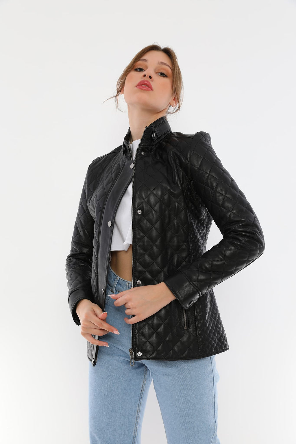 Kadın Kapitoneli Deri Ceket Siyah - ürün görseli 2