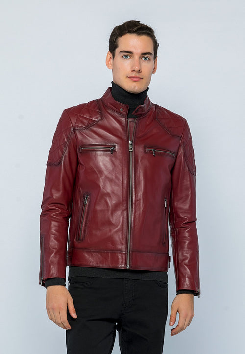 Erkek Biker Deri Ceket Açık Bordo - ürün görseli 2