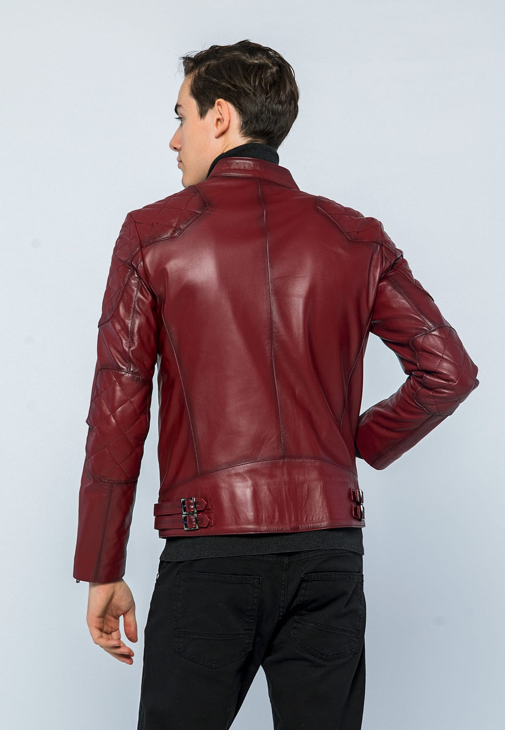 Erkek Biker Deri Ceket Açık Bordo - ürün görseli 5