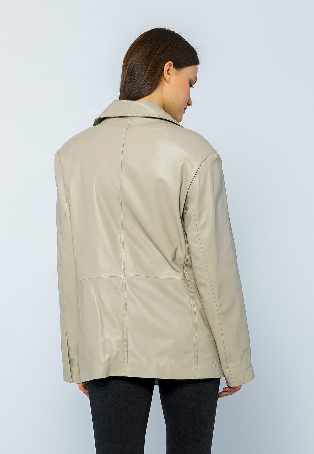 Kadın Oversize Blazer Deri Ceket Bej - ürün görseli 6