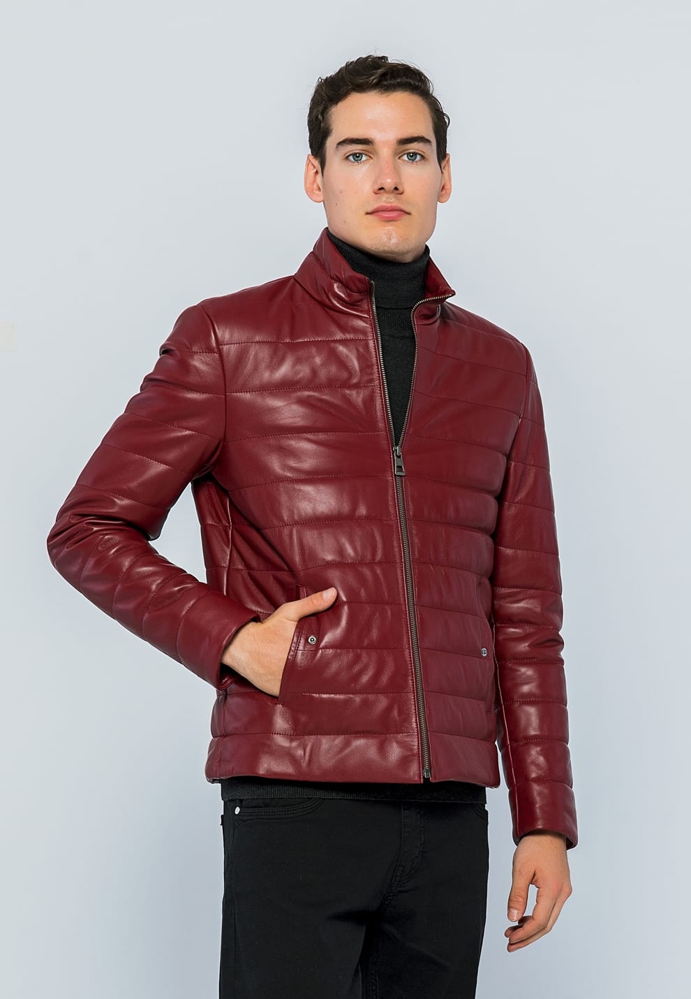 Erkek Şişme Deri Ceket Açık Bordo - ürün görseli 4