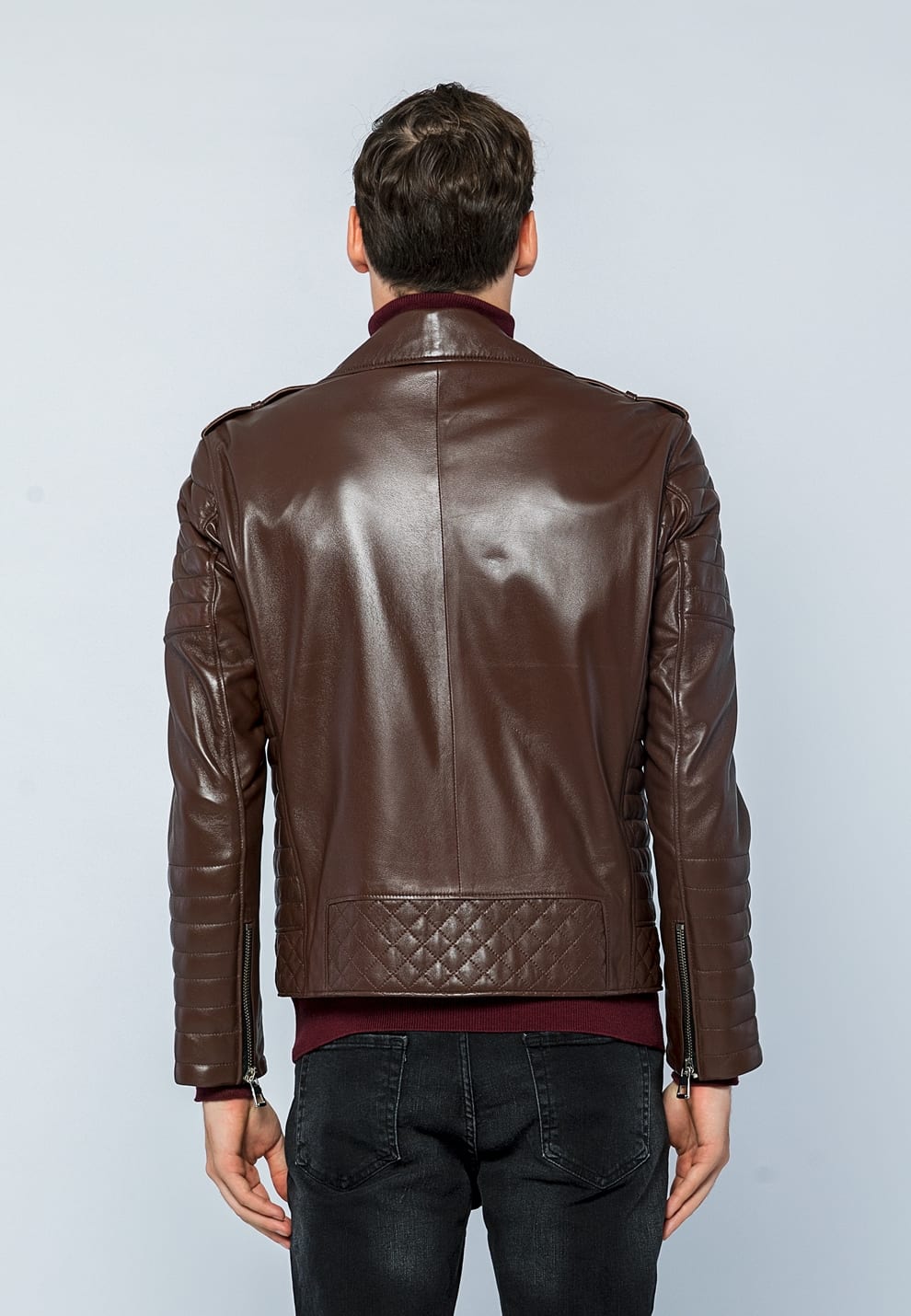 Erkek Biker Deri Ceket Çay - ürün görseli 5