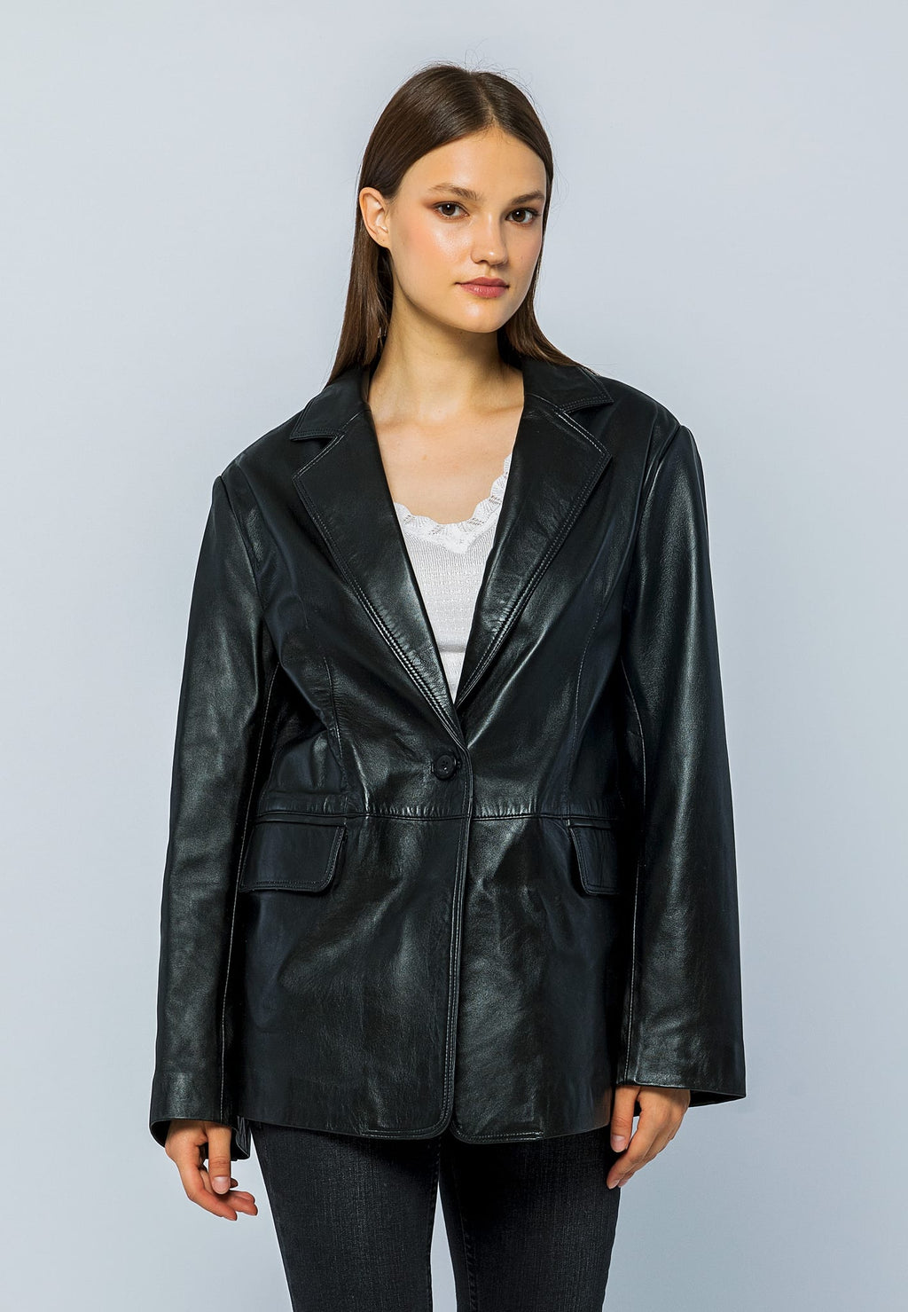 Kadın Oversize Blazer Deri Ceket Siyah - ürün görseli 2
