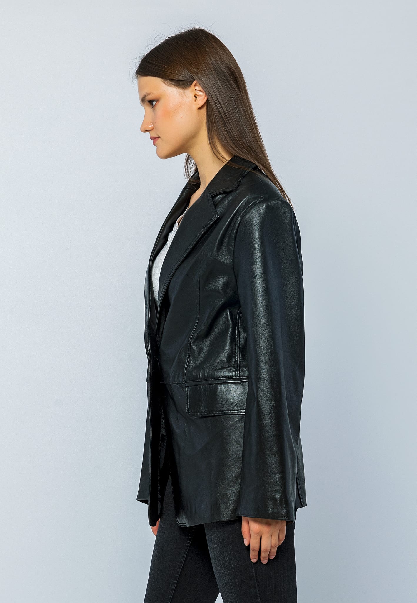 Kadın Oversize Blazer Deri Ceket Siyah - ürün görseli 3