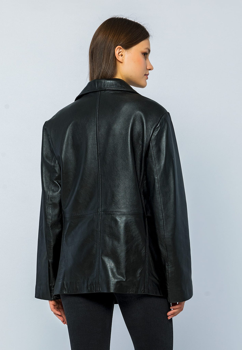 Kadın Oversize Blazer Deri Ceket Siyah - ürün görseli 5