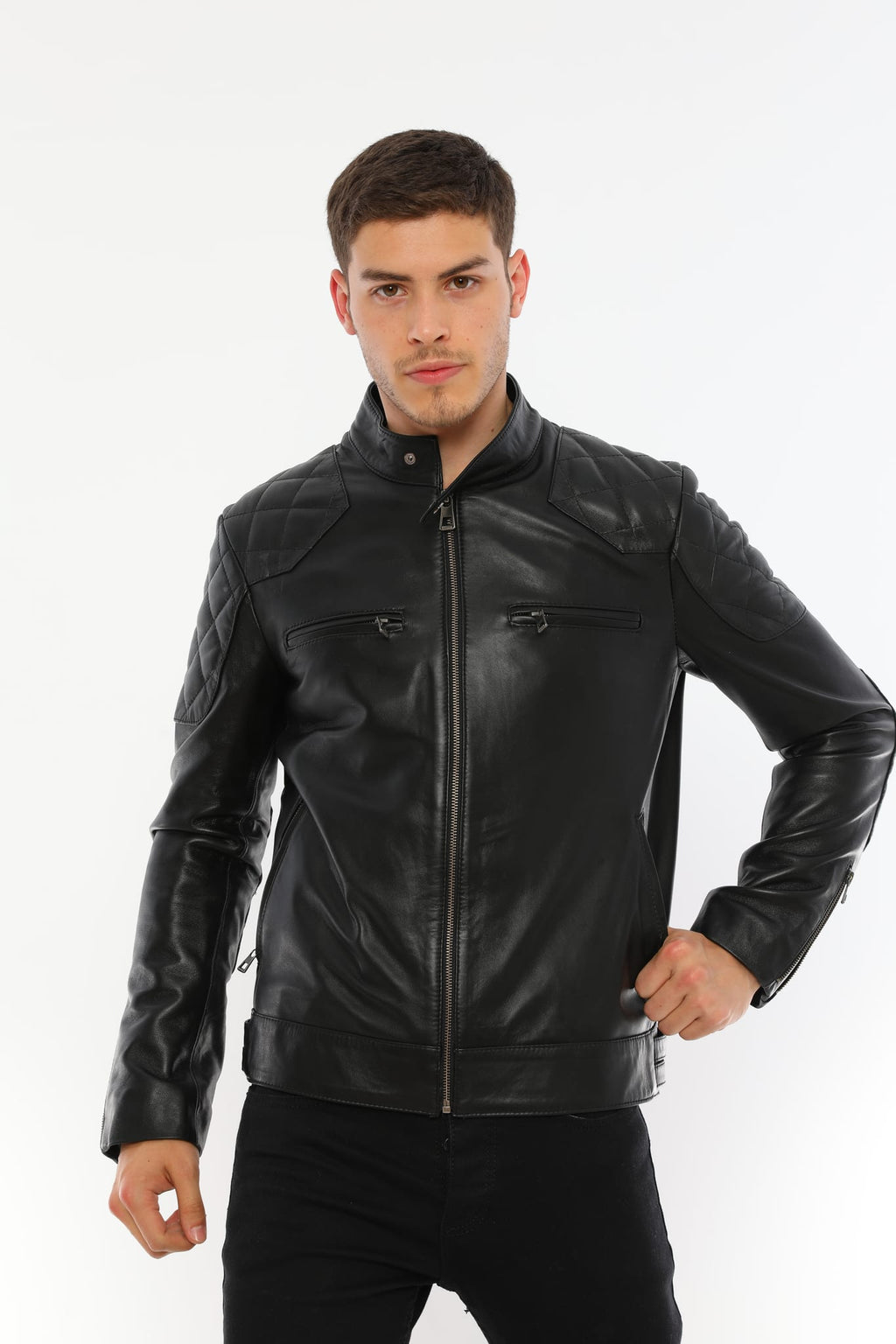 Erkek Biker Deri Ceket Siyah - ürün görseli 2