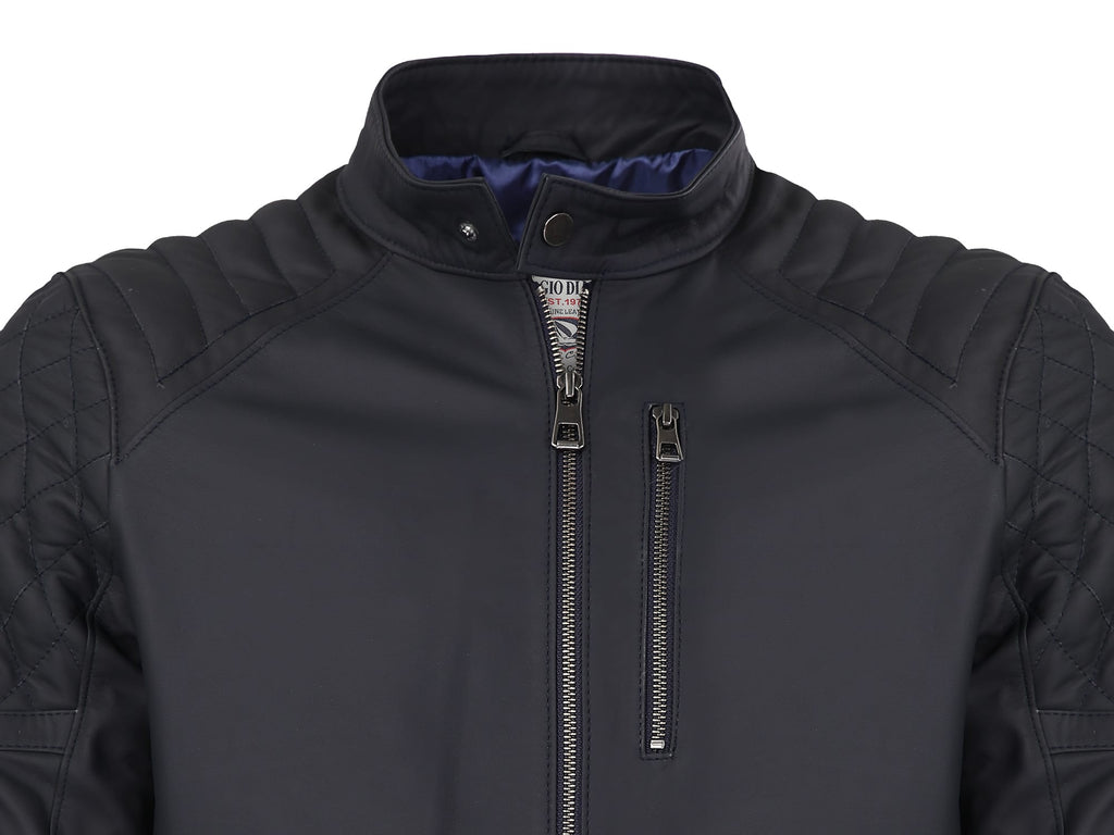 Erkek Kapitone Omuz Detaylı Deri Ceket Lacivert - ürün görseli 3