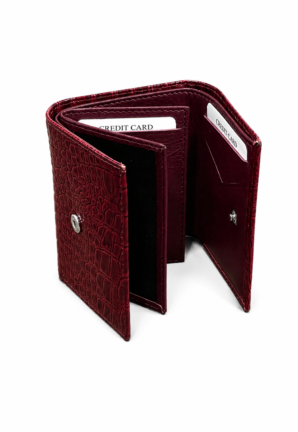 Hakiki Deri Kroko Desenli Bordo Mini Cüzdan - ürün görseli 3