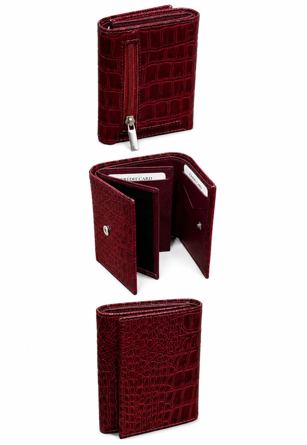 Hakiki Deri Kroko Desenli Bordo Mini Cüzdan - ürün görseli 4