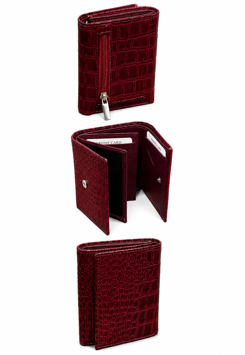 Hakiki Deri Kroko Desenli Bordo Mini Cüzdan - ürün görseli 4