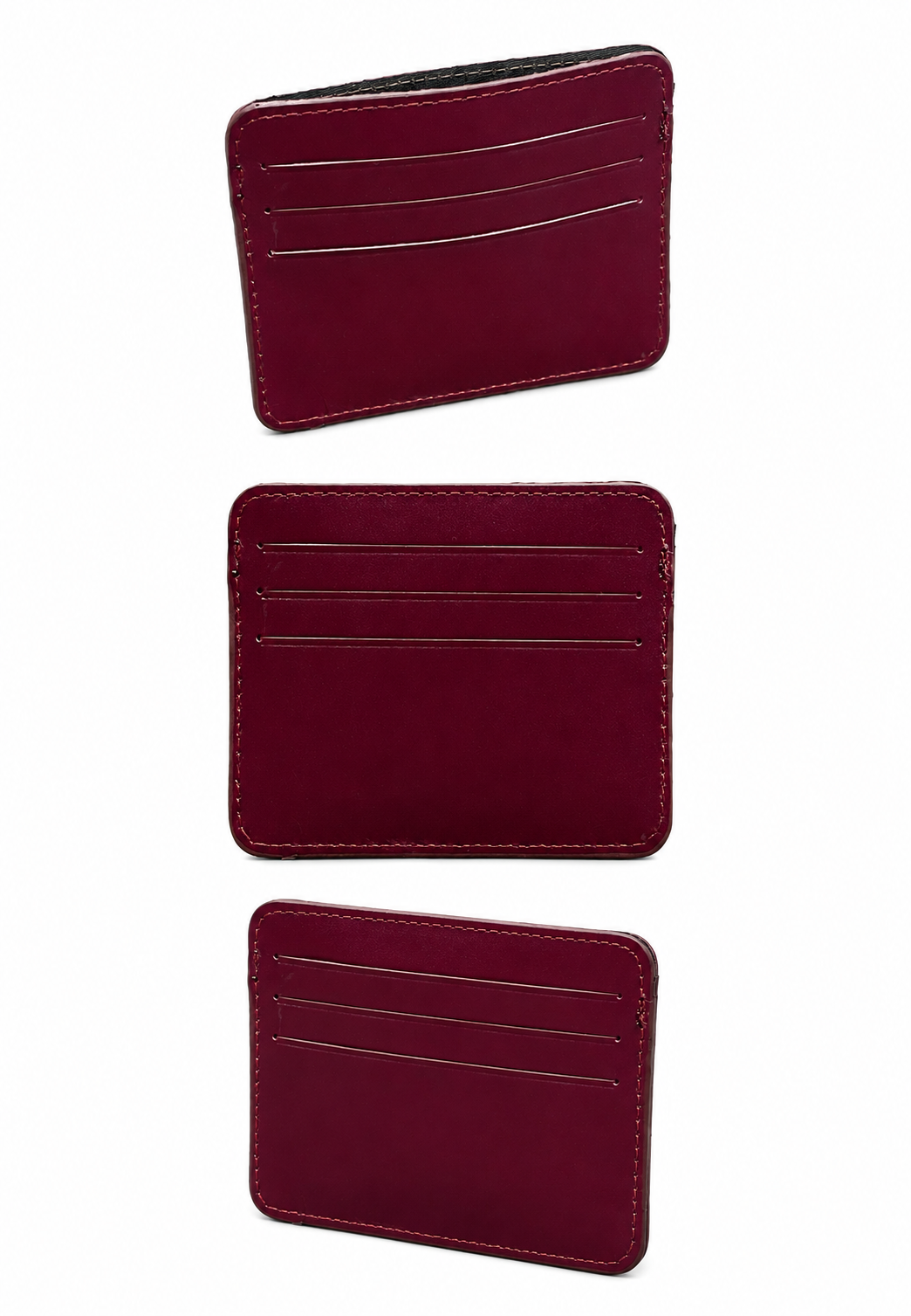 Unisex Bordo Hakiki Dana Derisi Kartlık İnce Minimalist Deri Cüzdan - ürün görseli 2