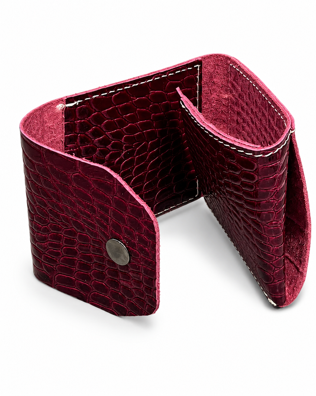 Bordo Hakiki Deri Unisex Mini Cüzdan Çıtçıtlı Kartlık - ürün görseli 2