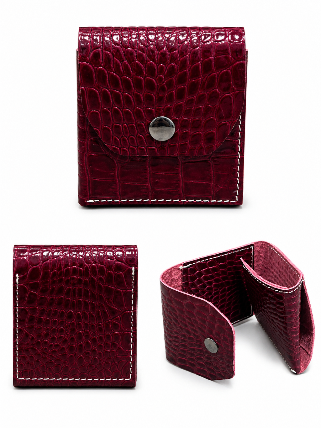 Bordo Hakiki Deri Unisex Mini Cüzdan Çıtçıtlı Kartlık - ürün görseli 4