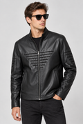 Basics&More Erkek Çift Taraflı Deri Ceket Siyah & Yeşil Reversible Fermuarlı Mont