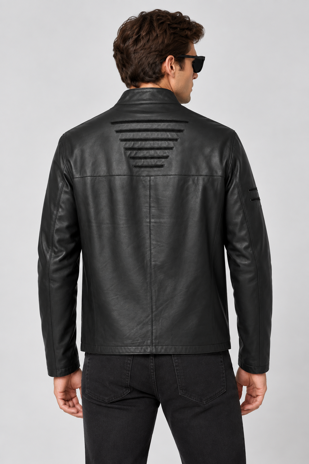 Basics&More Erkek Çift Taraflı Deri Ceket Siyah & Yeşil Reversible Fermuarlı Mont