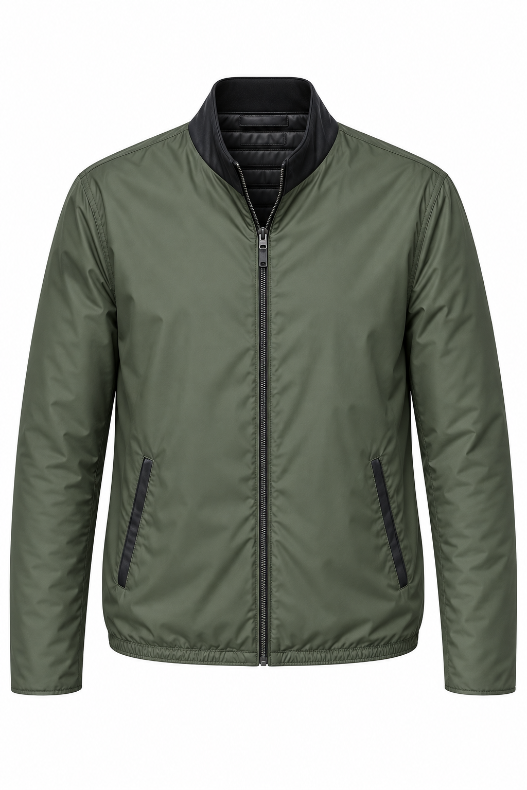 Basics&More Erkek Çift Taraflı Deri Ceket Siyah & Yeşil Reversible Fermuarlı Mont