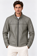 Basics&More Erkek Çift Taraflı Deri Ceket Vizon & Yeşil Reversible Fermuarlı Mont