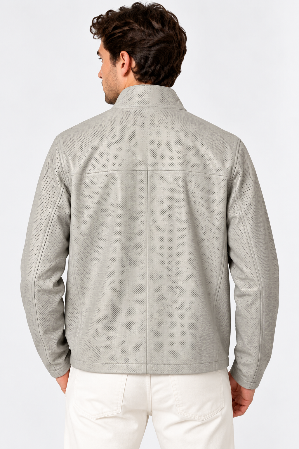 Basics&More Erkek Çift Taraflı Deri Ceket Bej & Ekose Reversible Fermuarlı Mont