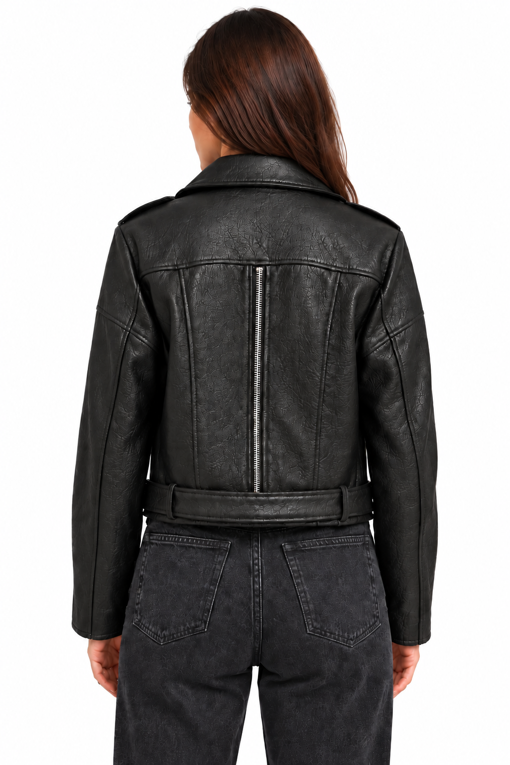 Kadın Siyah Biker Ceket Kemer ve Fermuar Detaylı – BM_EY1891_Black - ürün görseli 4