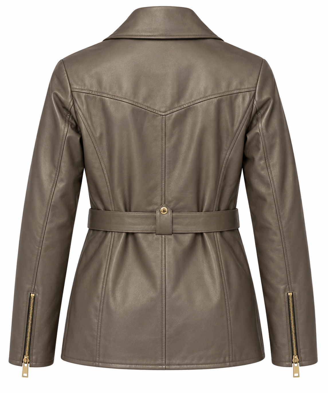 Kadın Hakiki Deri Ceket Kemerli Fermuarlı Vizon-Taupe Biker Model – BM_K21K_Vizone - ürün görseli 6