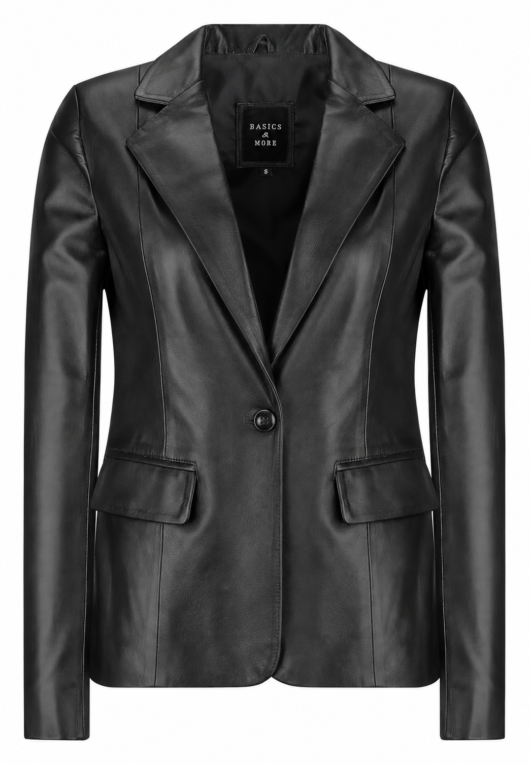 Women's Single-Button Leather Blazer Jacket Black