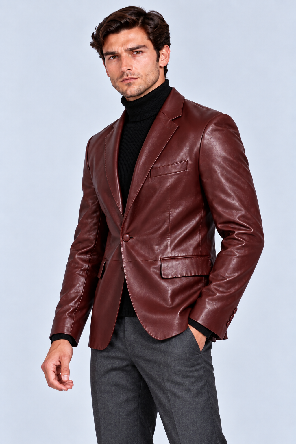 Erkek Blazer Deri Ceket Bordo