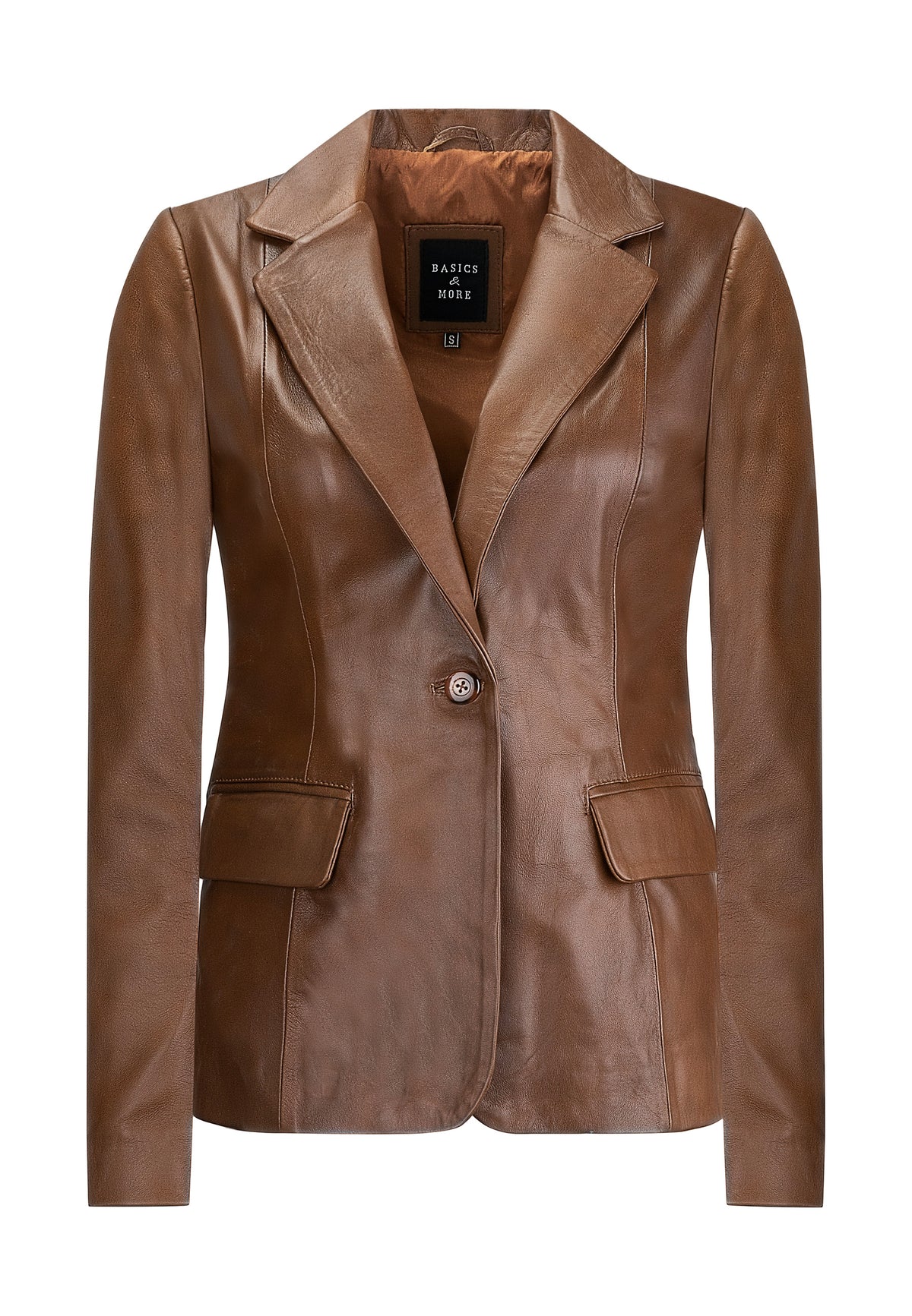 Women's Single-Button Blazer Leather Jacket Chestnut