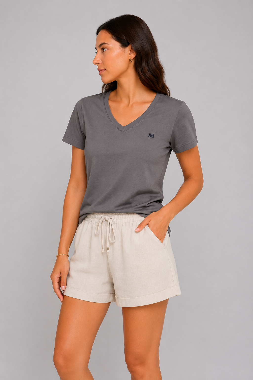 Kadın T-Shirt V Yaka Açık Bordo – tam boy görünüm