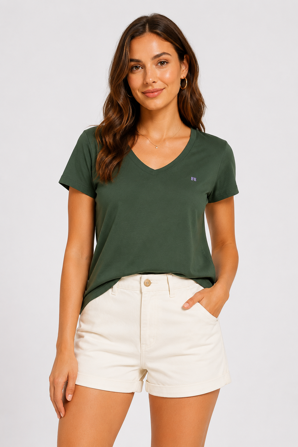 Kadın T-Shirt V Yaka Haki – önden görünüm