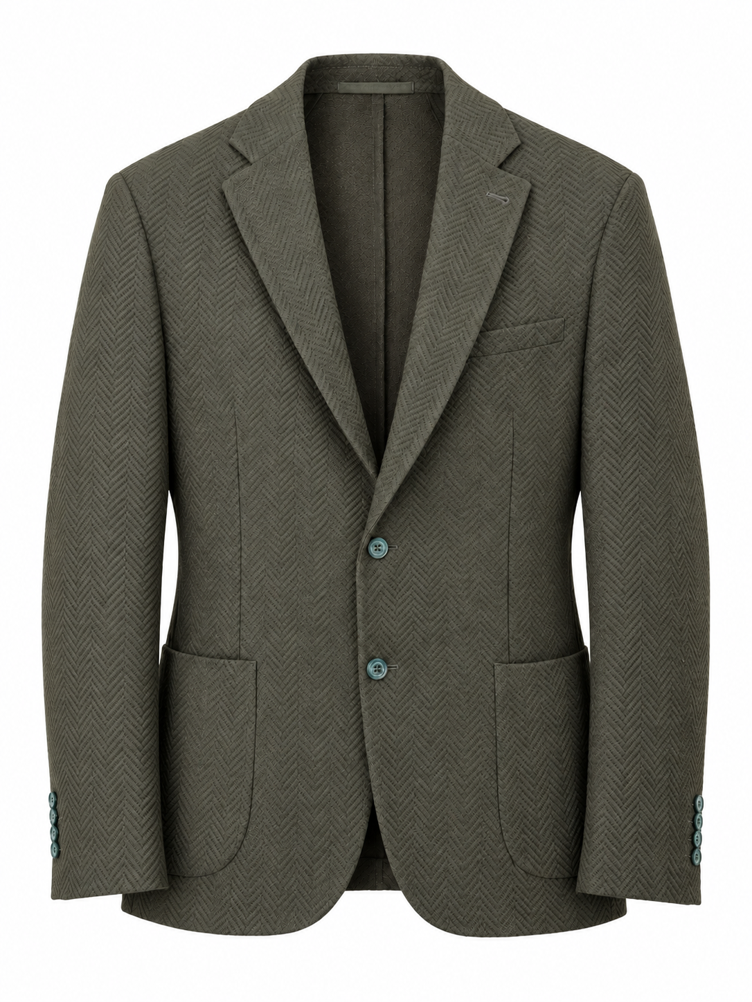 Haki erkek balıksırtı desenli dokulu blazer ceket, ceket ön görünüm