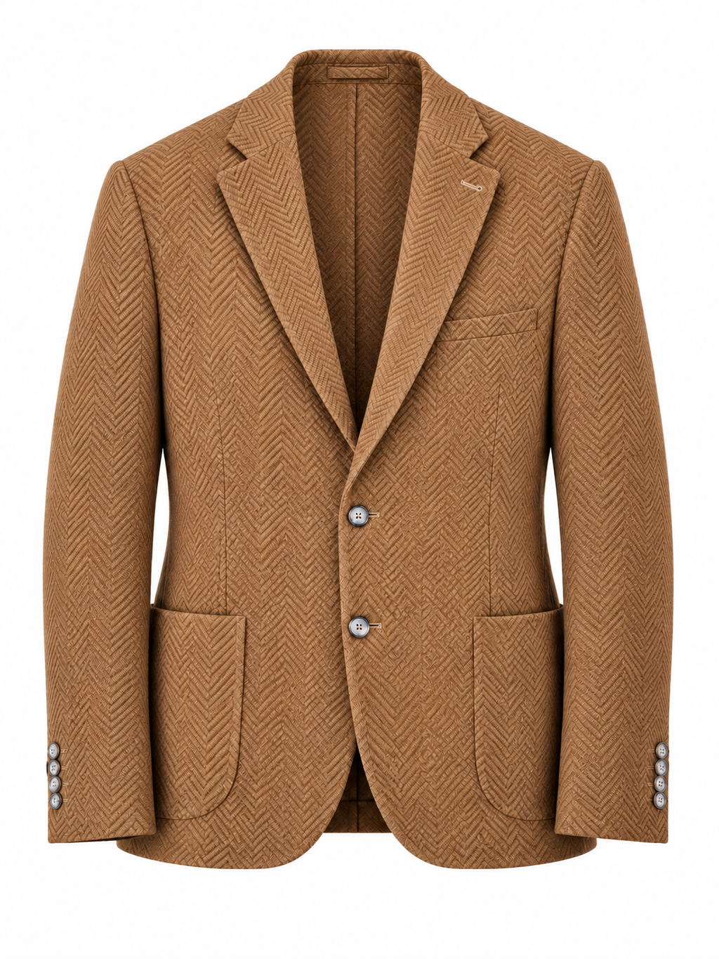Taba erkek balıksırtı desenli dokulu blazer ceket, ceket ön görünüm
