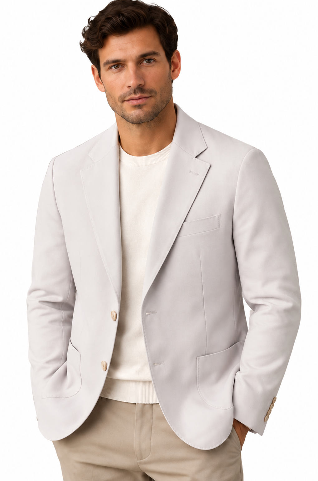 Açık Mavi erkek blazer ceket, klasik çentik yaka, manken üzerinde ön görünüm