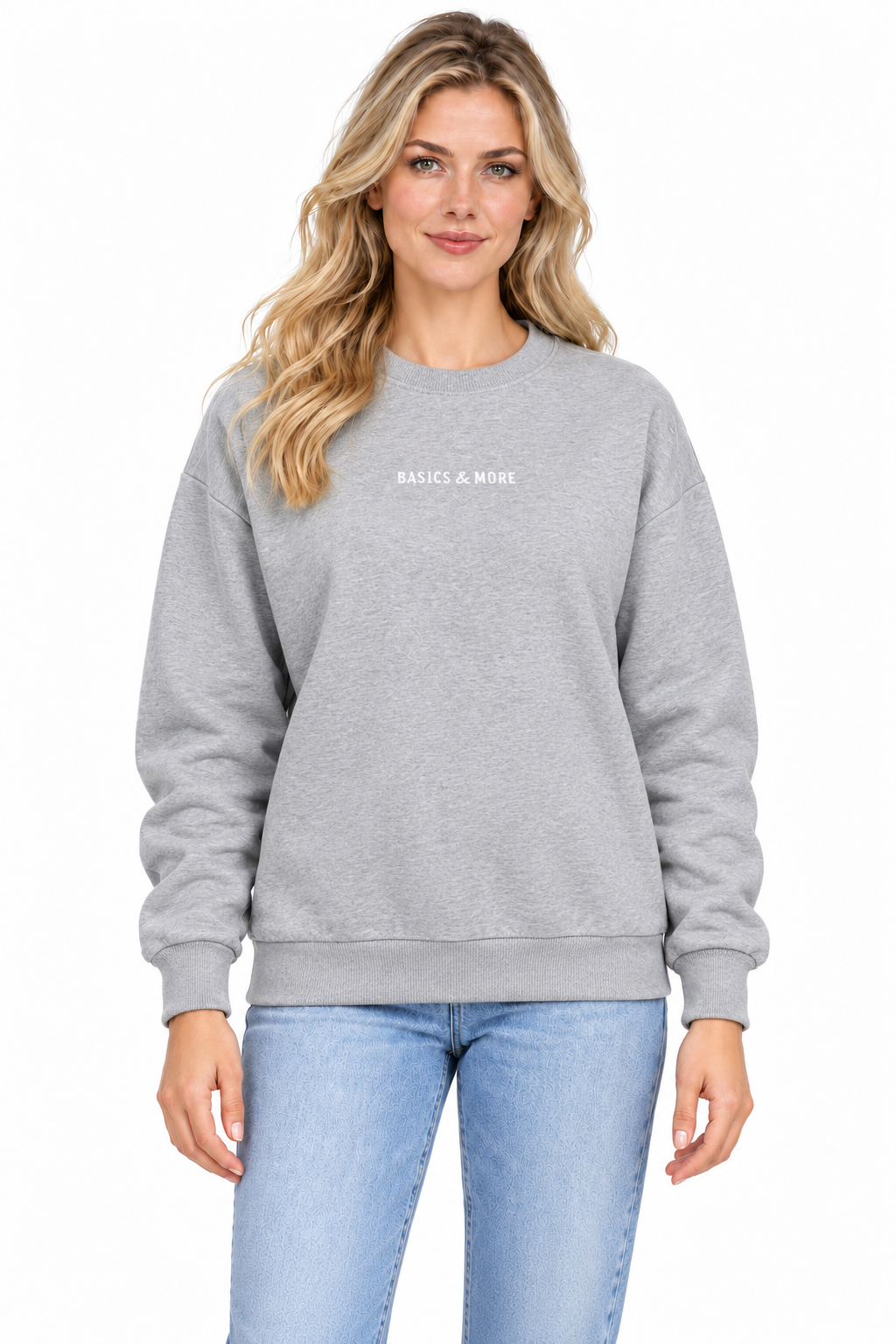 Kadın Sweatshirt Gri Melanj, manken üzerinde ön görünüm