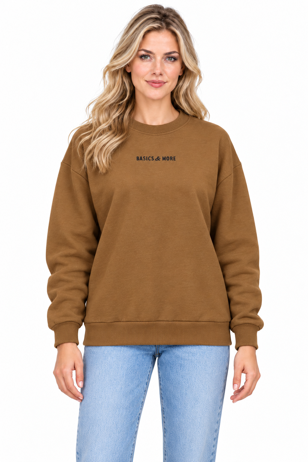 Kadın Sweatshirt Kahverengi, manken üzerinde ön görünüm
