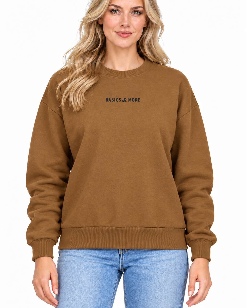 Kadın Sweatshirt Kahverengi, önden yakın çekim